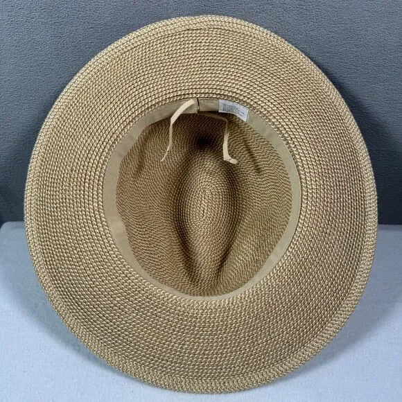 Panama Hat Straw Unisex OS Tan Black Band Fedora Sun Shade Beach Boho Preppy - Picture 6 of 7